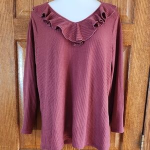 BloomChic Burgundy Ruffled Blouse
